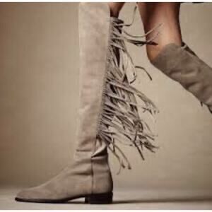 Stuart Weitzman •6• Mane Fringe Over the Knee Taupe Beige Suede 50/50 Boots NEW
